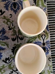 Set of 2 Green Ceramic coffee Mugs floral