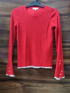 Red Knit Top with Bell Sleeves