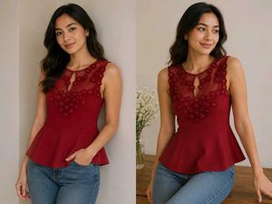 laced maroon peplum top for woman