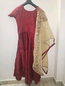 Elegant Red Embellished Anarkali Gown