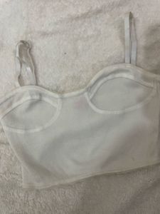 White Ribbed Cropped Top
