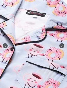 Women Blue &amp; Pink Donut Coffee Printed Night Suit