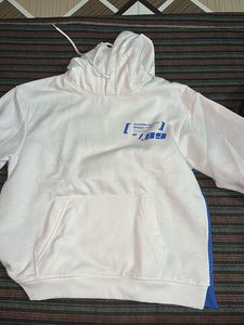 Unisex White &amp; Blue Relaxed Fit Overhead Hoodie
