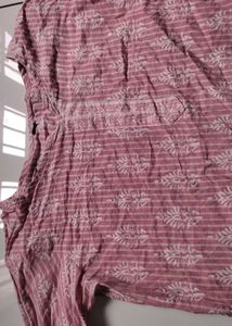 pink short kurtha with white print
