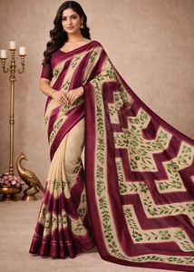 🇳🇿💫🎀Elegant Cream & Burgundy Floral Saree