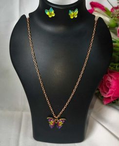 Butterfly Metal Multicolour Necklace &amp; Earring Set