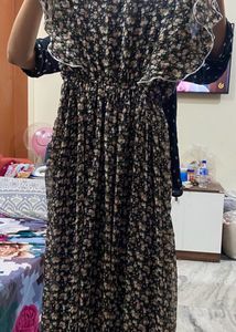 Price Drop Black Printed Floor Length Gown