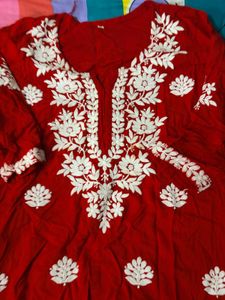 Red Kurta with White Embroidery