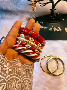 Set of Red-White Enamel Bangles-price 1 thin bngle