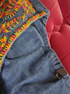 Embroidered Denim Kurta
