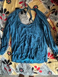 Teal Blue Printed Long Sleeve Top( Same Back Dsgn)