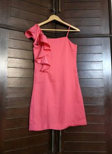 Vero Moda Pink Ruffle One-Shoulder Dress