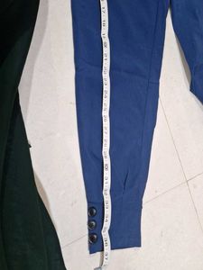 Blue Pleated Button-Up Cropped Pants for girls