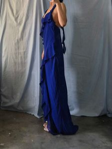 Elegant Ruffled Royal Blue Maxi Dress