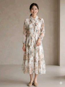 Chic Floral Print Midi Dress with Belt