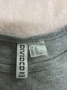 XS Grey Ribbed Cropped T-Shirt