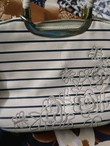 Chic Striped Handbag with Floral Embroidery
