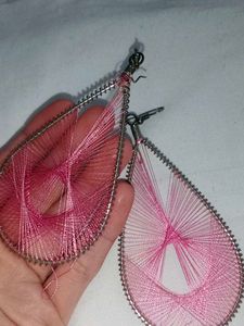 Unique Pink Thread Tear Drop Earrings