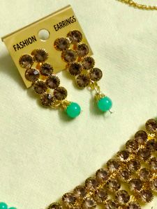 Green Beaded Choker Necklace Set