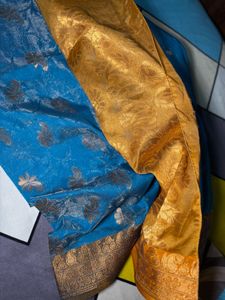 Blue Saree with Golden Motifs