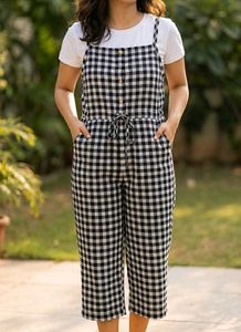 Black &amp; White Gingham Jumpsuit with pockets