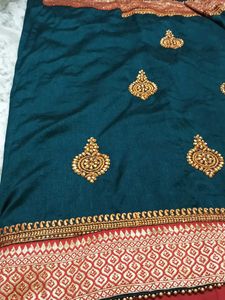 Elegant Teal Embroidered Saree