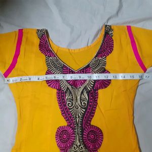 Tailor Made Gold Ethnic Embroidery Anarkali Kurti