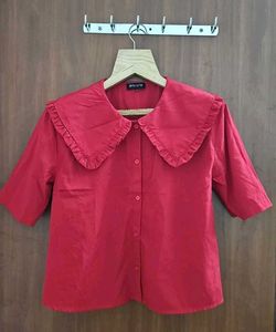 Red Ruffle Collar Top