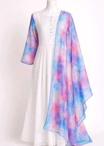 Elegant White Gown with Sleeves + dupatta.