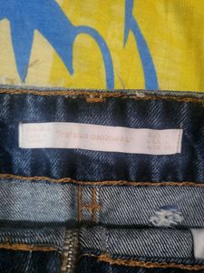 Distressed Denim Mini Skirt with Zipper