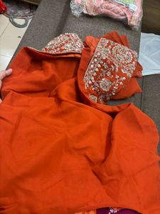 Embroidered Orange &amp; Purple Lehenga Choli Set