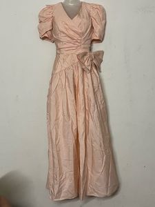 Pintresty Elegant Pink Puff Sleeve Bow Dress