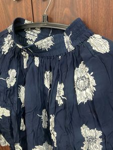 Navy Floral Print Balloon Skirt - S size
