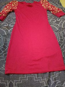Stylish Red Kurta with Floral Sleeves