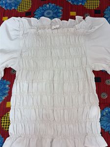 White Smocked Puff Sleeve Top