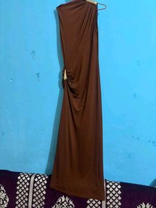 Elegant Brown One-Shoulder Maxi Dress