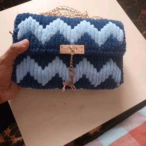 Handmade Chic Blue Chevron Crochet Clutch