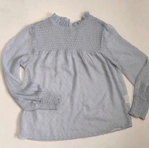 Dusty Light Blue Swiss Dot Blouse With Camisole