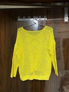 Bright Yellow Crochet Knit Sweater