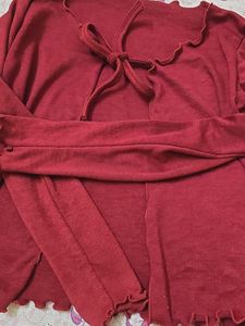 Chic Maroon Tie-Front Cardigan