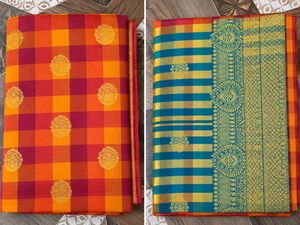 Vibrant Checked Saree with Gold Motifs