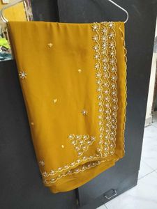 Elegant Mustard Embroidered Saree