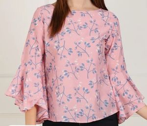 And casual Bell sleeves printed women pink top