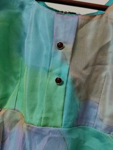 Colorful Puff Sleeve Organza Dress