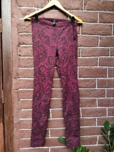 H&M Burgundy Patterned Skinny Pants