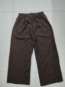 Brown Wide-Leg Pleated Trousers