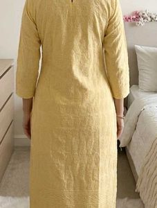 Yellow Embroidered Chikankari Work  Straight Kurta