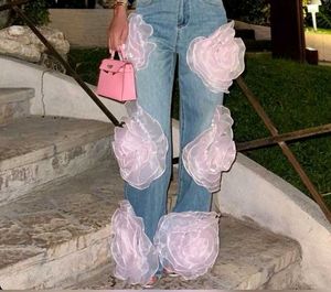 Unique Floral Applique Denim Jeans