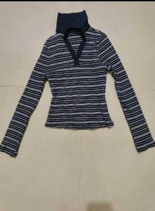 Striped Turtleneck Long Sleeve Top