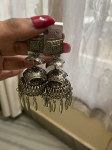 Exquisite Oxidized Silver Jhumka Earrings